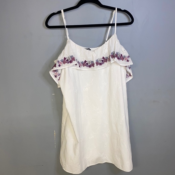 Express Cold Shoulder Enbroidered Ruffle Shift Dress - Picture 1 of 6